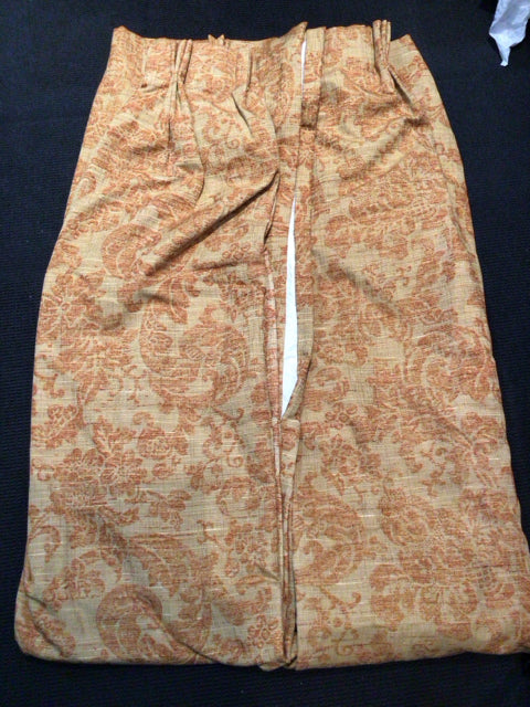 Pinch Pleat Gold/Red Brocade Lined Pair Draperies/Curtains