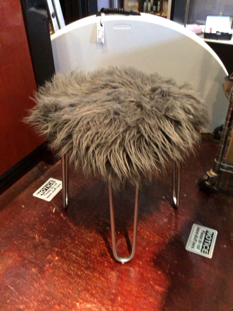 Gray Faux Fur Square FootStool/Ottoman
