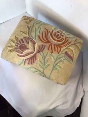 Vintage Cream/Multi Wood Upholstered Seat Tapestry FootStool/Ottoman