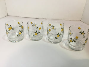 Set of 4 Clear/Yellow Glass Flowers Glasses