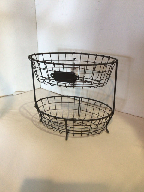 Tiered Black Wire Oval Basket