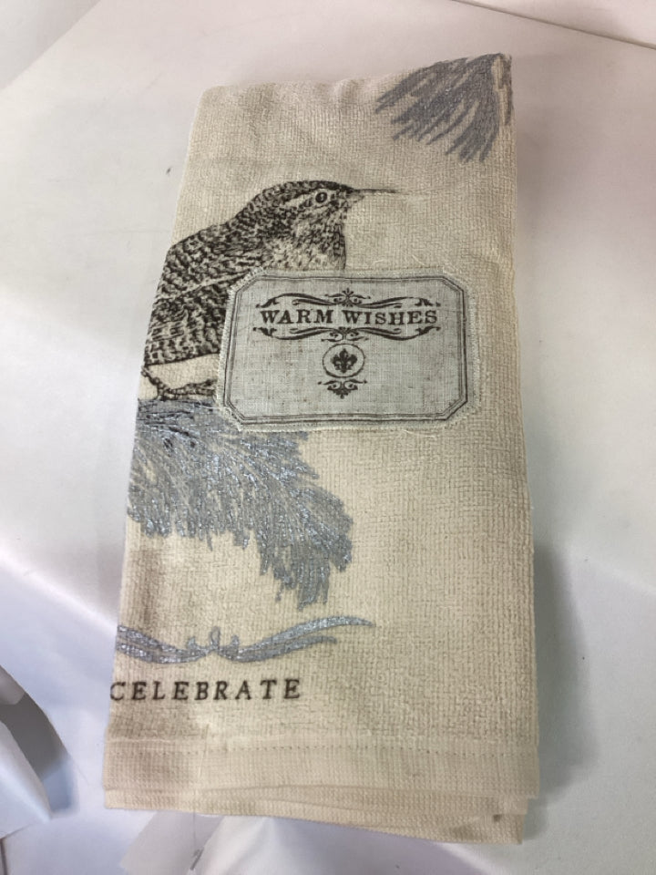 Towel Cream/Brown Bird Holiday Item