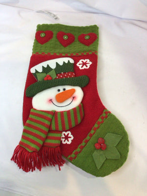 Stocking Red/Green Felt Snowman Holiday Item