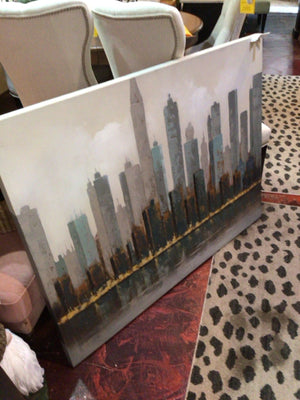 Gray/blue Canvas City Scape Stretch Canvas Art