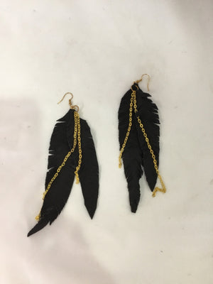 EKO Leather Black Feather Earrings