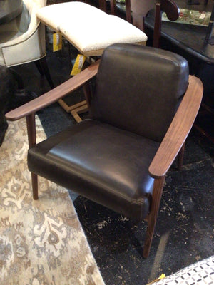 Denver Modern Mid-Century Leather Open Arm Black Chair 6TVDKJWK