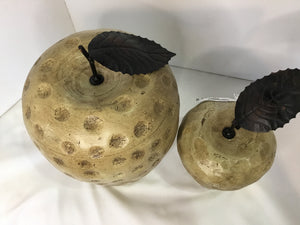 Pair Tan Ceramic Apple 2 Sizes Statue