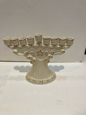 White/Gold Menorah w/Candle Holiday Item