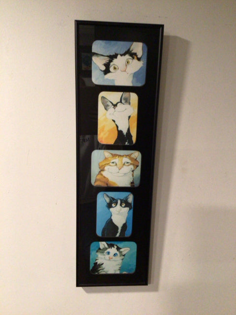 Black/Multi Cats Framed Art