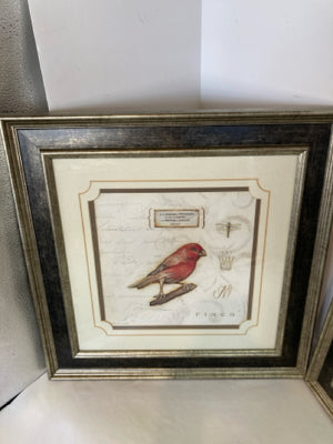 Pair Cream/Red Bird Framed Art