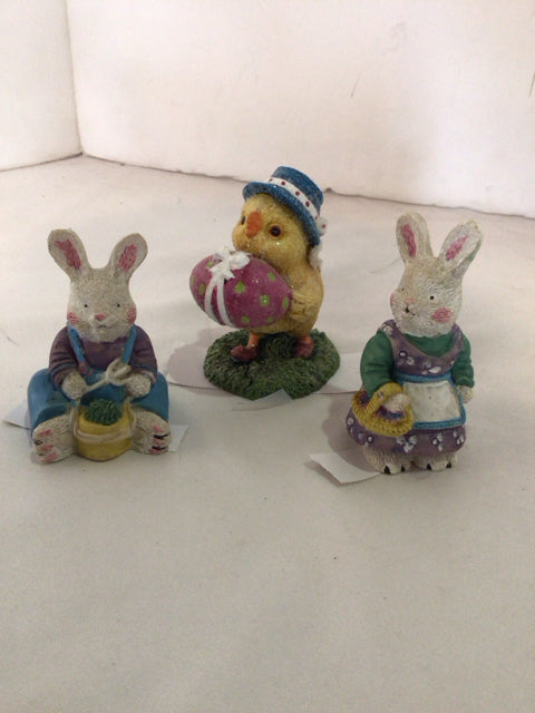 Easter Multi-Color Resin Set of 3 Bunny Figurine