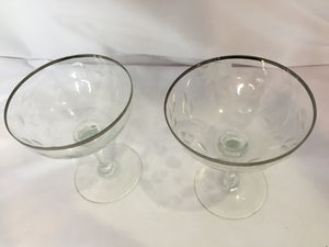 Pair Clear/Silver Glass Etched Glasses