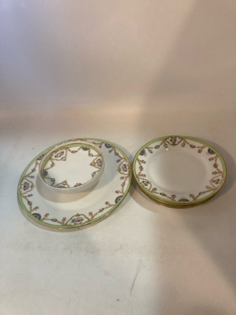 Noritake White/Green Ceramic Floral 5 Piece Set Dish Set