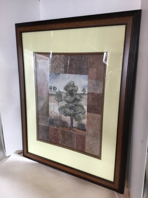 Green/Gold Patchwork Trees Framed Art