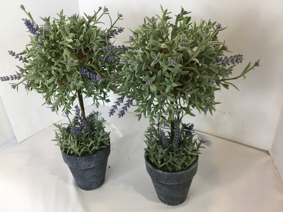 Pair Green/Purple Lavender In Planter Faux Flowers