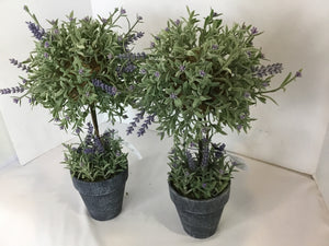Pair Green/Purple Lavender In Planter Faux Flowers