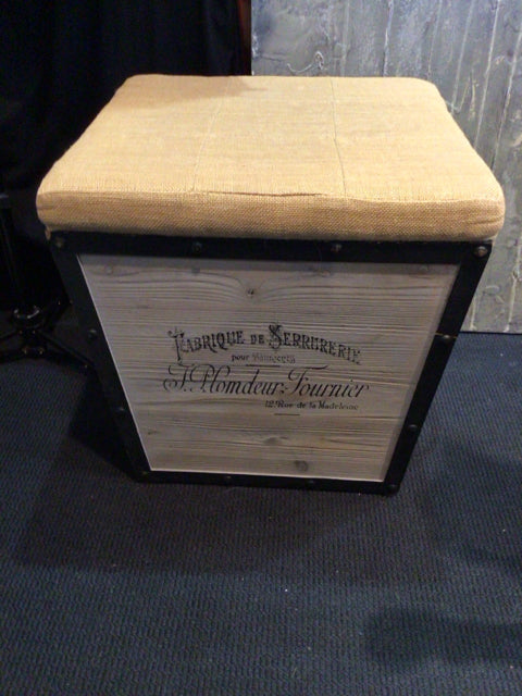Storage Wood Upholstered Seat Tan/Black Stool/Foot Stool/Ottoman
