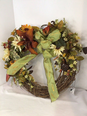 Brown/Green Grapevine Faux Flowers Wreath