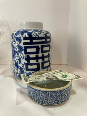 Lidded Blue/White Ceramic Jar