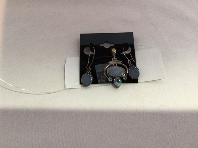 Sterling Silver Silver/Blue w/Pendant Earrings