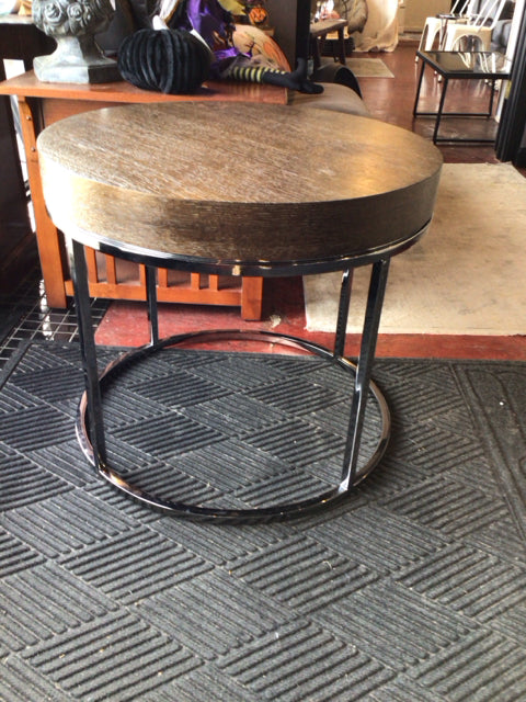 Modern Wood/Metal Round End/Side Brown Table