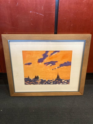 Orange/Blue Ship Ocean Scape Framed Art