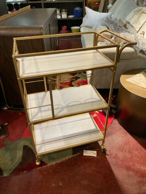 Bar Wood/Metal Rolling White/Gold Cart