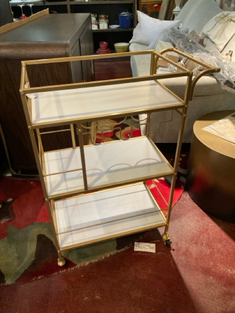 Bar Wood/Metal Rolling White/Gold Cart
