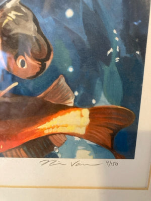 Signed/Numbered Blue/Orange Koi Framed Art