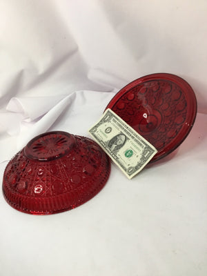 Vintage Cranberry Glass Lidded Bowl