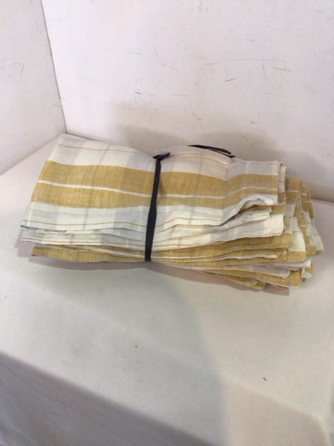 Crate & Barrel Set of 6 White/Yellow Cotton Plaid Napkins