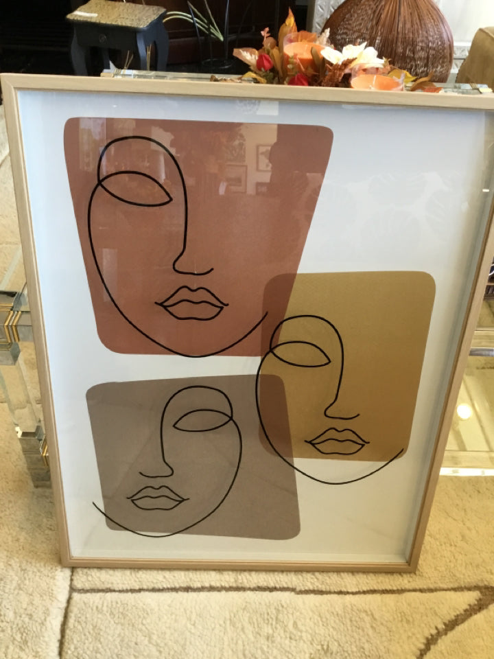 Modern Tan/White Faces Framed Art