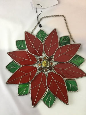 Hanging Stained Glass Poinsettia Holiday Item