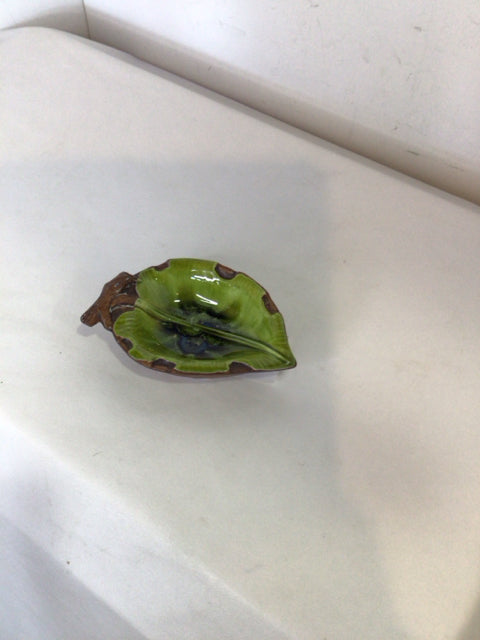 Treasure Craft Vintage Green/Brown Ceramic Leaf Dish