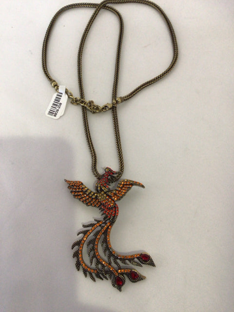 Orange/Black Bird Rhinestone Necklace