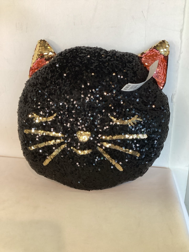 Pillow Black Sequins Cat Holiday Item