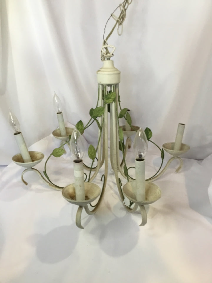 Vintage Green/White Metal 6 Arm Chandelier