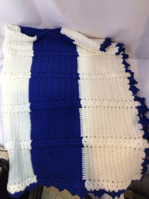 Handmade Blue/White Crochet Stripe Blanket