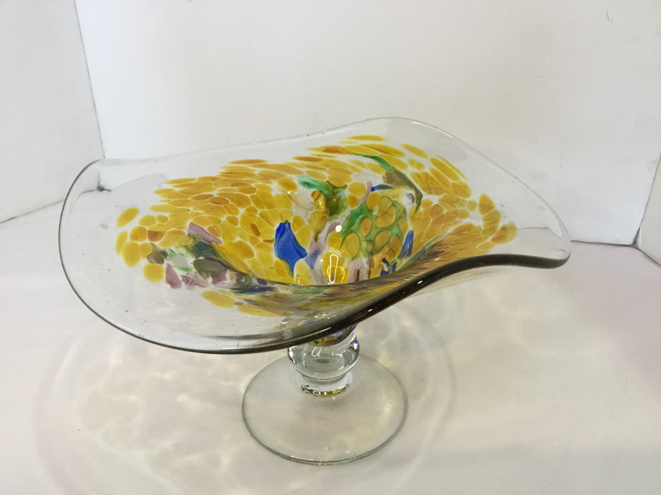 Clear/Yellow Glass Pedestal Bowl