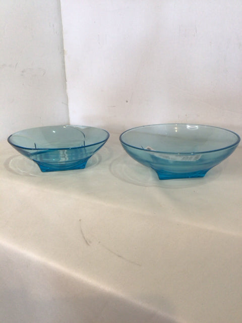 Pair Blue Glass Bowl Set