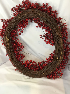 Pottery Barn Wreath Brown/Red Grapevine Berries Holiday Item