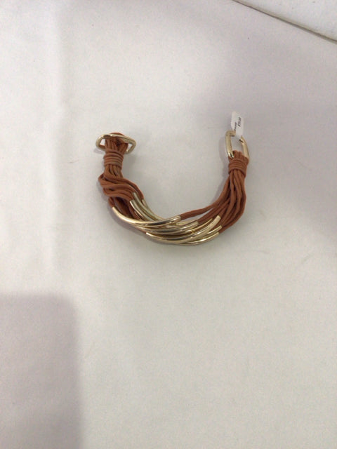 Metal Gold/Brown Cord Bracelet