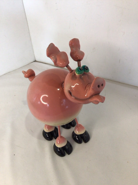 Pink Ceramic/Metal Pig Figurine