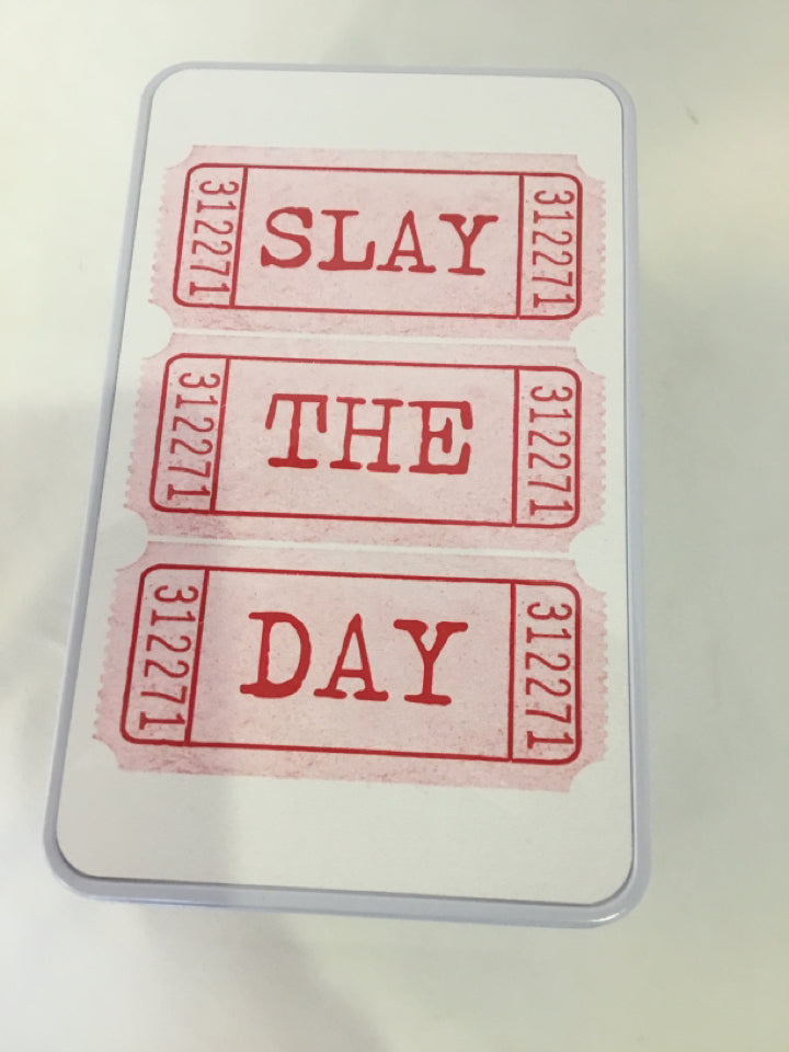 White/Pink Metal Words Tin