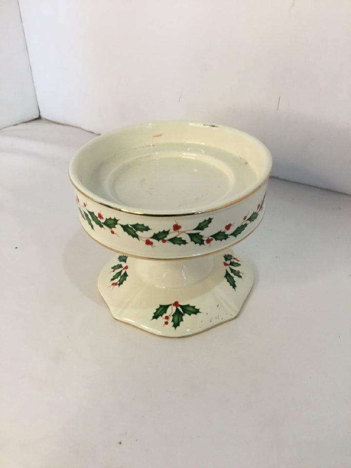 Lenox Candle Holder White/Green China Christmas Holiday Item