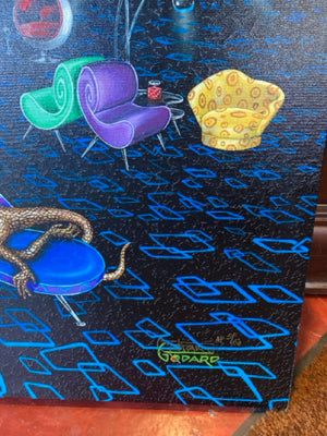 Signed Black/Multi Canvas Lizard Stretch Canvas Art