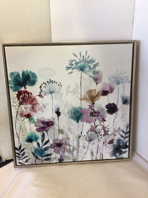 White/Blue Floral Framed Art