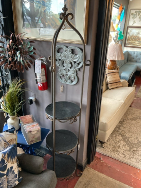 Bronze Metal/Marble 3 Shelf Plant Stand