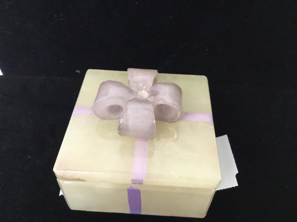 Square Purple Alabaster Carved Trinket Box