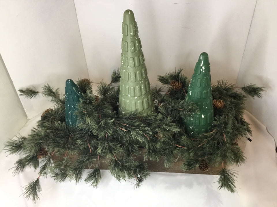 Centerpiece Green/Brown Ceramic Trees Pine Bough Holiday Item